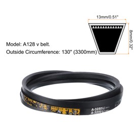 sourcing map A128 Wrapped Rubber Belt, A-Section V Belt 130" Outside Circumference x 0.51" Width x 0.32" Thick, Industrial Power Transmission Belt