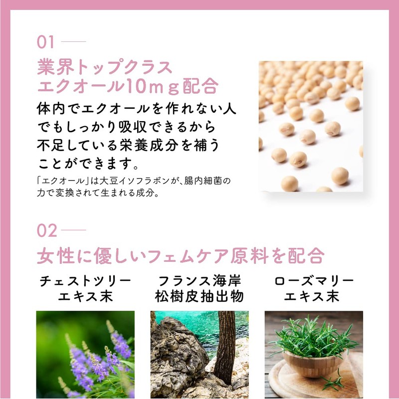 シードコムス エクオール フェムケア 1粒10mg 高配合 サプリ 国内製造 チェストツリー ローズマリー 大豆イソフラボン