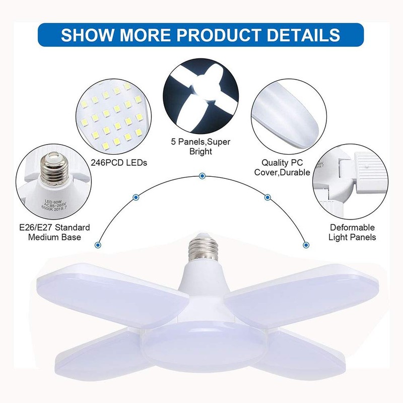 4 Pack LED Garage Lights, 6000 Lumens Garage Celling Light,