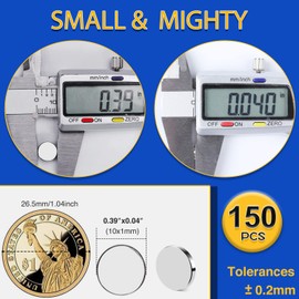 VSKIZ Small Magnets 10x1mm, 150Pcs Round Refrigerator Magnets, Tiny Rare Earth Magnets Neodymium Office Magnets, Durable Miniature Mini Magnets Whiteboard Magnets for Crafts, Kitchen, Button Magnets
