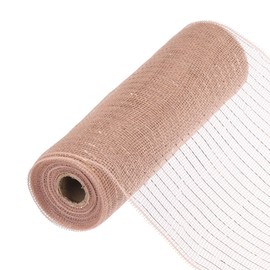 MECCANIXITY 10 Inch Glitter Poly Burlap Mesh for Wreath, Decorative Mesh Fabric Ribbon 10 Yard for Fall Easter Christmas Flower Bow, Light Brown & Gold