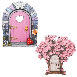 2Pcs Fairy Doors, Whimsical Miniature Fairy Doors for Garden Trees, Adorable Fairy Miniatures Garden Miniature Ornaments. Enchanted Fairy Garden Decorations, Indoor Outdoor Fairy-Themed Door