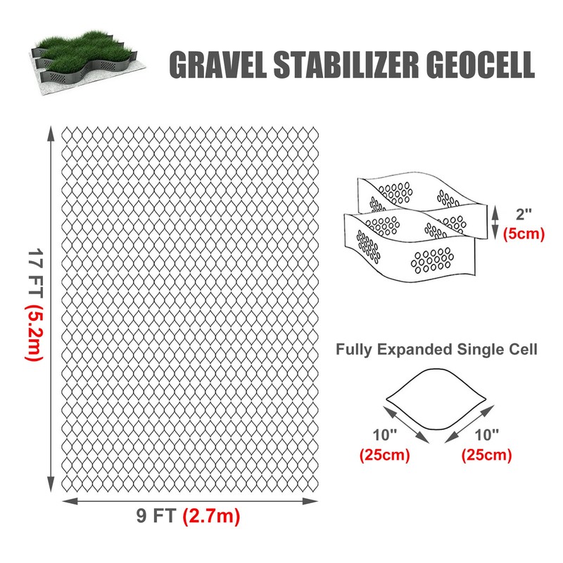MIWOOYY 2" Thick Gravel Ground Grid 9ft x 17ft -
