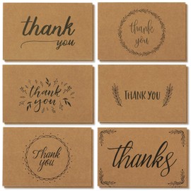 Kraft Thank You Cards with Envelopes for Wedding, Baby Shower (4x6 In, 36 Pack)