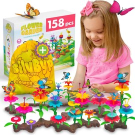 SuccessHunters BilyByp Toys Flower Garden Building Set - 158pcs, Age 3-6, Unisex, Yellow, Floral Theme, Easy Storage