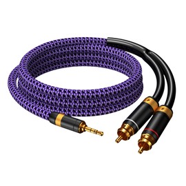 Veimeitk 3.5mm Aux to RCA Audio Cable Audiophile 24K Gold-Plated Pure Copper Shell Braided Hi Fi Stereo Y Cord for Smartphones MP3 Tablets Speakers HDTV Purple (3.5mm Straight to 2 RCA, 3.2FT/1m)
