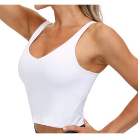 Women’s Longline Sports Bra Wirefree Padded Medium Support Yoga Bras Gym Running Workout Tank Tops (White, Small)