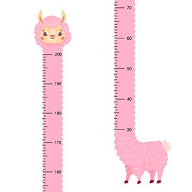 Wland 9 inch x 7 feet Cute Pink Alpaca Animal Series Measurement Growth Chart Removable Vinyl Wall Decals Stickers for Children Room Nursery
