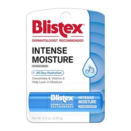 Blistex Humedad intensa – Bálsamo labial e hidratante para labios secos durante todo el día – Ceramidas para bloquear la humedad – Vitamina E suaviza, 1 unidad, 0.13 oz (3.69 g)
