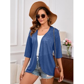 Heymoments Cardigan for Women Royal Blue Large Draped 3/4 Sleeve Open-Front Lightweight Casual Soft Drape Summer Fall Kimonos Cardigans