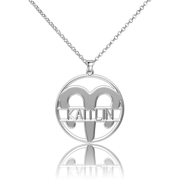 LoEnMe Jewelry Silver Plated Aries Woman Custom Made Engraved Sterling