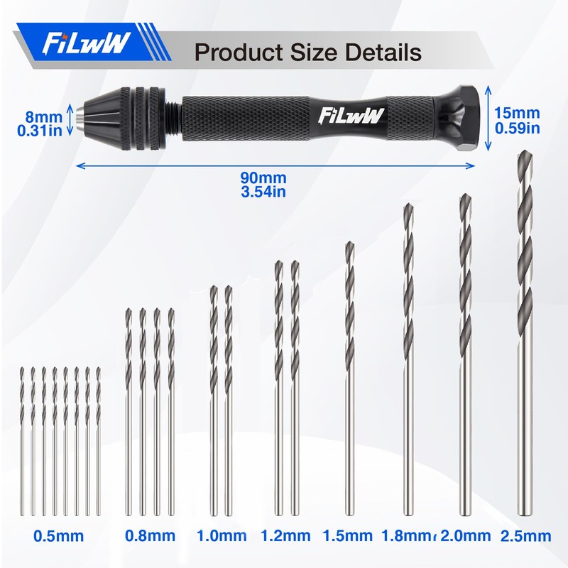 FiLwW Pin Vise Hand Drill, 20 Pieces Hand Drill Bits