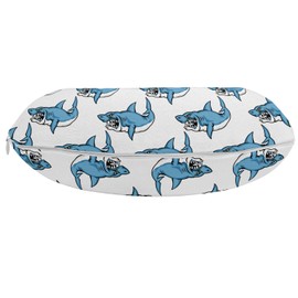 Ambesonne Sea Animals Travel Pillow Neck Rest, Fierce Predator Wild Shark Swimming Sharp Teeth Bite Nautical Theme Pattern, Memory Foam Traveling Accessory for Airplane and Car, 12", Blue White