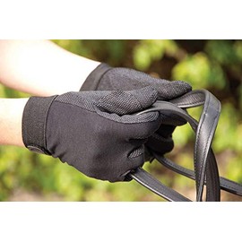 Rhinegold Cotton Pimple Grip Horse Riding Gloves - Black - Medium - Non-Slip Lightweight Women's Equestrian Gloves with Velcro Fasten and Elasticated Wrist - Riding Gloves Ladies Equestrian