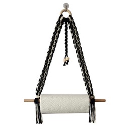 Simelecor Macrame Paper Towel Holder Wall Mount for Kitchen Bathroom-Boho Paper Towel Hanger Under Cabinet No Drill (Blue)