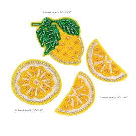 Rhinestone Fruit Lemon Beaded Patch for Clothing Sewing on Beading Applique Clothes Shoes Bags Socks Hats Decoration Patch DIY Apparel 4 Pcs
