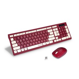 Wireless Keyboard and Mouse Combo, Reccazr 2.4G Full-Sized Keyboard and Mouse Cordless, 3 DPI Adjustable Mouse, Dual-System Keyboard for Computer/Laptop/Windows/Mac (Wine red)