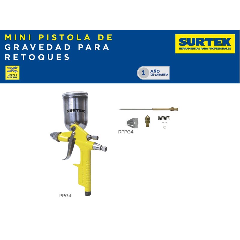 Surtek PPG4 Pistola mini para pintar terminados, capacidad 125 ml,