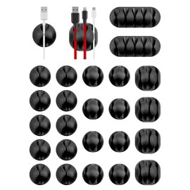 GAUENEEN 24 PCS Cable Clips, Self Adhesive Cord Holder, Cable Management Keeper, Wire Cable Holder for Mouse Cord, Nightstand, Desk, Office (Black)