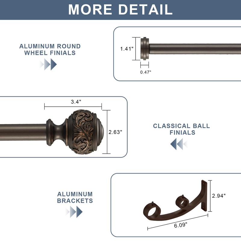 Double Curtain Rod, 1 inch Window Telescoping Drapery Double Rod