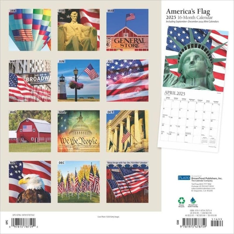 BrownTrout, Americas Flag Plato Foil 2025 Wall Calendar