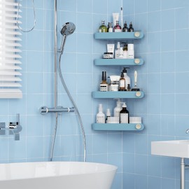 Sotfamily Corner Shower Caddy, 4 Pack Adhesive Corner Shower Shelves for inside Shower, Plastic Shower Organizer for Bathroom Storage, Light Blue
