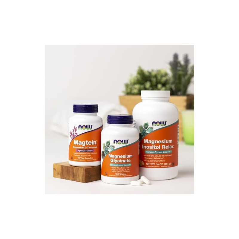 NOW Suplementos, Glicinato de magnesio 100 mg, forma altamente absorbible,