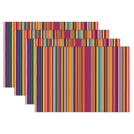 Niviy Bright Colorful Striped Placemats Set of 4, 12x18 Inch Mexican Rainbow Colored Geometric Pattern Table Mats for Holiday Party Kitchen Dining Room Decoration