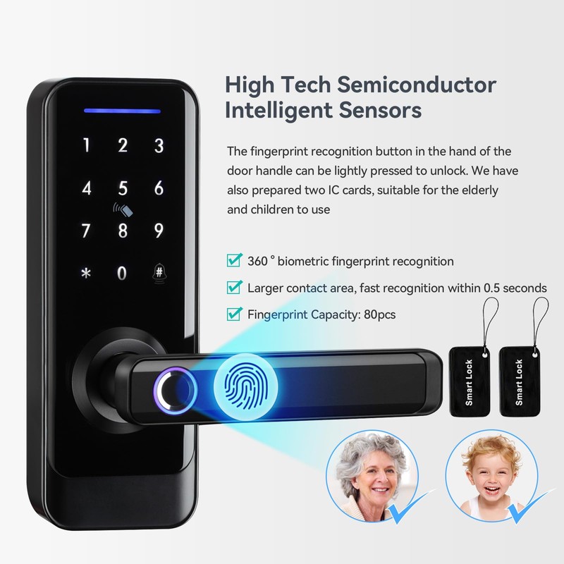 GEKRONE Smart Front Door Lock with Lever Handle, Keyless Entry