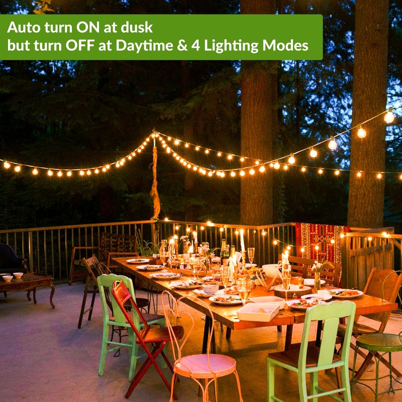 50FT Solar String Lights, Waterproof LED Outdoor String Lights, G40
