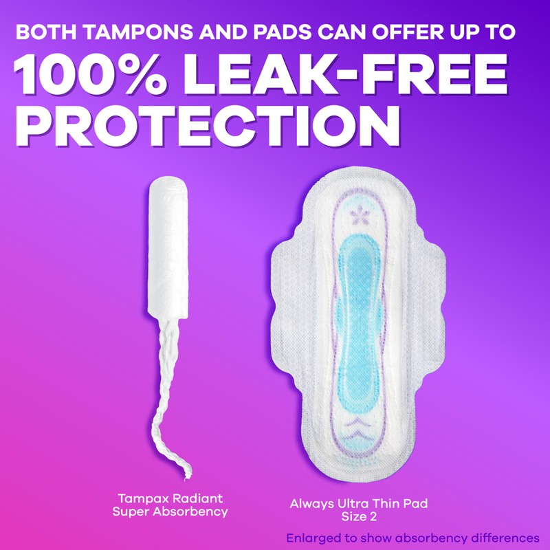 Tampax Radiant Tampons for Women, with LeakGuard Braid, Regular Absorbency,