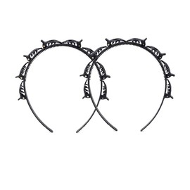 2Pcs Black Double Bangs Hairstyle Hairpin Headband With 8 Small Clips - Women Double Layer Twist Plait Headband Hair Tools, Headbands, Decorations