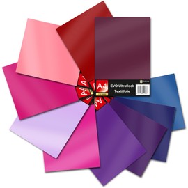 Evo Ultraflock Textile Film for Plotter, 33 Colours, Flock Film in DIN A4 Format, 30 x 20 cm, Plotter Film for Fabric, Clothing, T-Shirts, Flock Film Accessories (Set of 10 Colourful, Set 4)