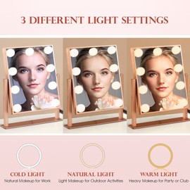 BWLLNI Makeup Mirror with Lights, Hollywood Mirror Lighted Vanity Mirror with 9 LED Bulbs, Touch Control Design 3 Colors Dimmable Bulbs Detachable 10X Magnification 360°Rotation(Rose Pink)