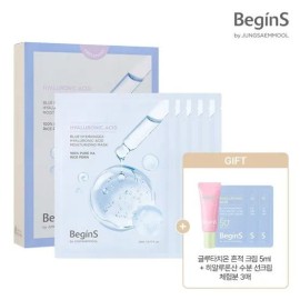 Jeongsaemmul Begins by Blue Hydrangea Hyaluronic Acid Moisture Mask 5EA + Pore Clear Pad (2 sheets) + Moisturizing Sun Cream 1mlx3ea Blue Hydrangea Hyaluronic Acid Moisture Mask 5P / 비긴스바이블루수국히알루론산수분마스크5EA + 포어클리어 패드(2매) +수분선크림1mlx3ea 블루 수국 히알루론산 수분 마스크 