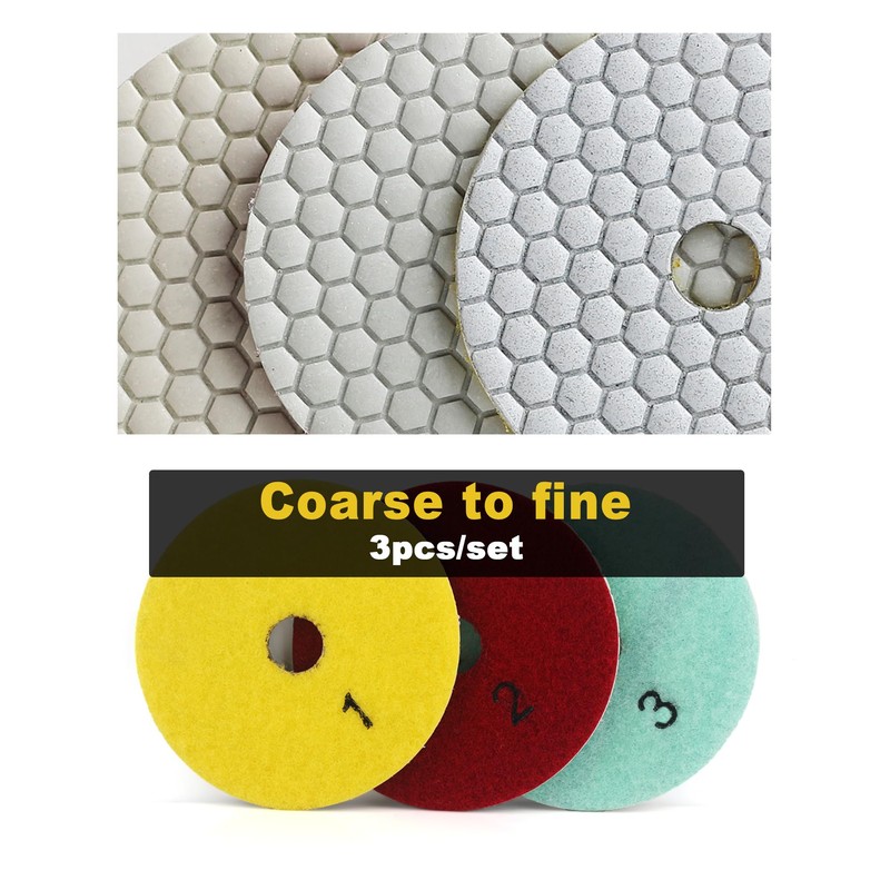 Solidure Diamond Polishing Disc,3Step Dry Diamond Polishing Pads 100mm for