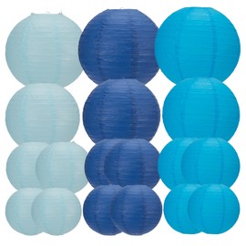 BESKIT Paper Lanterns 18 PCS Round Hanging Paper Lanterns Decorations for Wedding Baby Shower Birthday Party Anniversary Decorations (Deep Blue/Sky Blue/Light Blue)