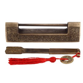 Chinese Antique Lock Retro Spacing 9cm/3.5in Classic Pattern Brass Horizontal Padlock Lock for Gift Boxes Cabinets