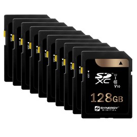 Synergy Digital 128GB Secure Digital SDXC UHS-I Memory Cards, Compatible with Canon PowerShot G5X Mark II Digital Camera - Class 10, U1, 100MB/s, 300 Series - Pack of 10