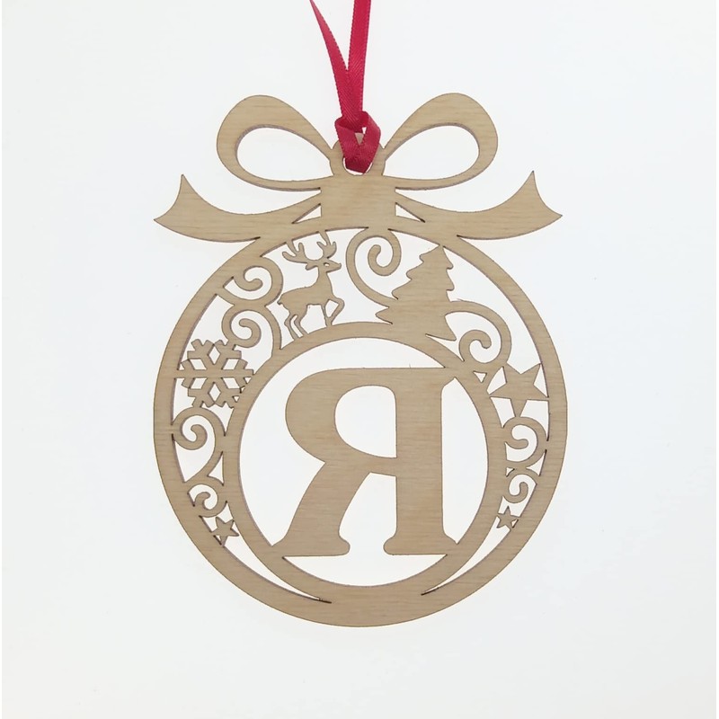 Laser cut Christmas tree bauble decoration: Letter R