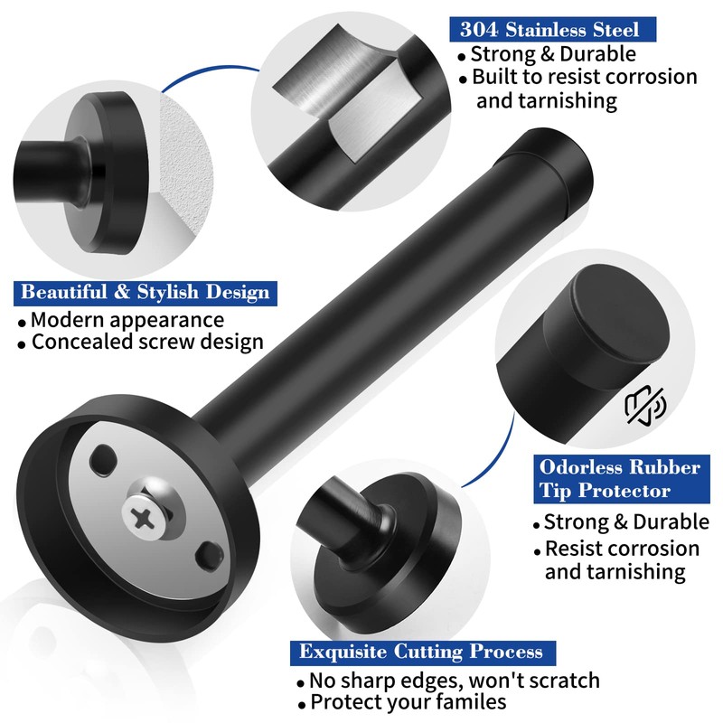 8 Inch Door Stop, Extra Long Door Stopper, Wall Mounted,