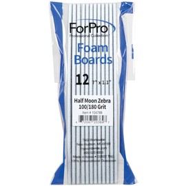 ForPro Professional Collection Half Moon Foam Boards, Zebra, 100/180 Grit, Double-Sided Manicure and Pedicure Nail Files, 7” L x 1.1” W, 12-Count