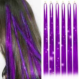 Hair Tinsel Kit with 47INCH 1200 Strands Heat Resistant Glitter Tinsel Hair Extension, Sparkling Shinny Fairy Hair Accessories for Women Girls Kids Festival Party Dazzle (Purple)