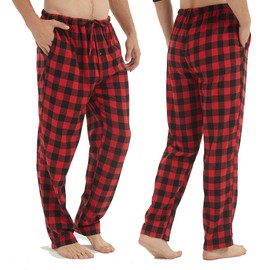 Flannel Mens Pajama Pants 3 Pack Cotton Red Plaid Pajamas Bottoms with Pockets Drawstring Lounge Sleepwear Christmas PJ