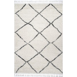 nuLOOM Amelia Moroccan Lattice Tassel Shag Area Rug, 8' x 10' Oval, Off White