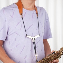 [NR-Style] Sax Neck Strap Shoulder Harness Alto Tenor Baritone Soprano Saxophone Shoulder Band Adjustable (Brown)