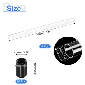 uxcell 5Pcs Clear Rigid Acrylic Pipe, 7mm(0.28") ID x 10mm(0.39") OD 6" Round Polycarbonate Tube Plastic Tubing with Rubber Caps for Plumbing, Lighting, Aquarium, DIY Projects