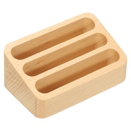 PATIKIL Business Card Holder for Desk, 2 Pack 3 Grids Wood Business Card Holders Wooden Card Stand Organizer Cards Display for Office Exhibition, Brown