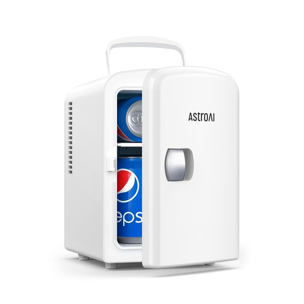 AstroAI Mini Fridge, 4 Liter/6 Can AC/DC Portable Thermoelectric Cooler and Warmer Refrigerators for Mother's Day Gift, Skincare, Beverage, Home, Office and Car, ETL Listed (White