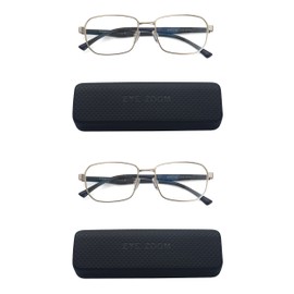EYE ZOOM 2 Pack Hipster Style Metal Frame Blue Light Blocking Reading Glasses, Silver +1.50